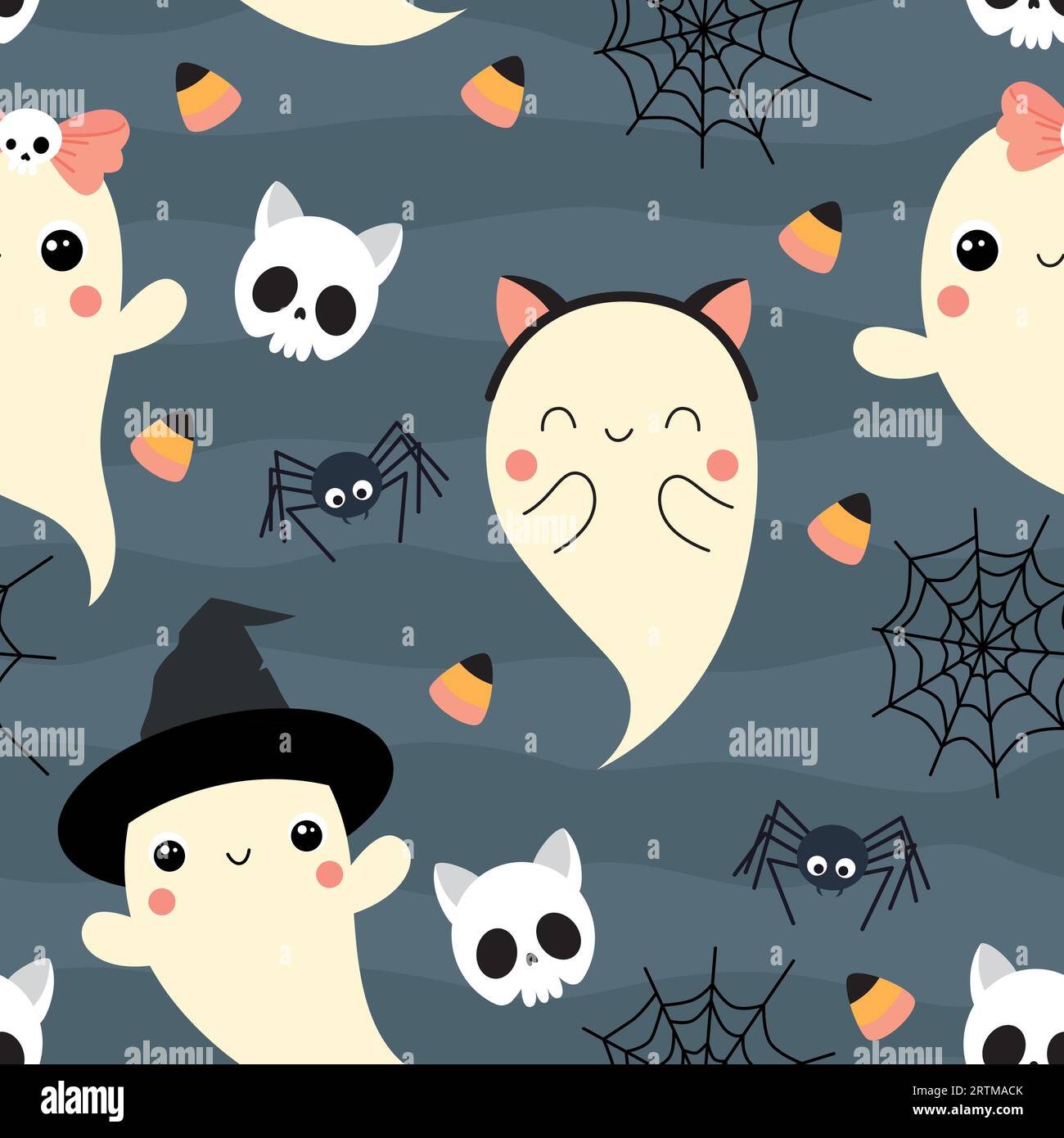 Vector pattern with cute ghosts and spiders Stock Vector