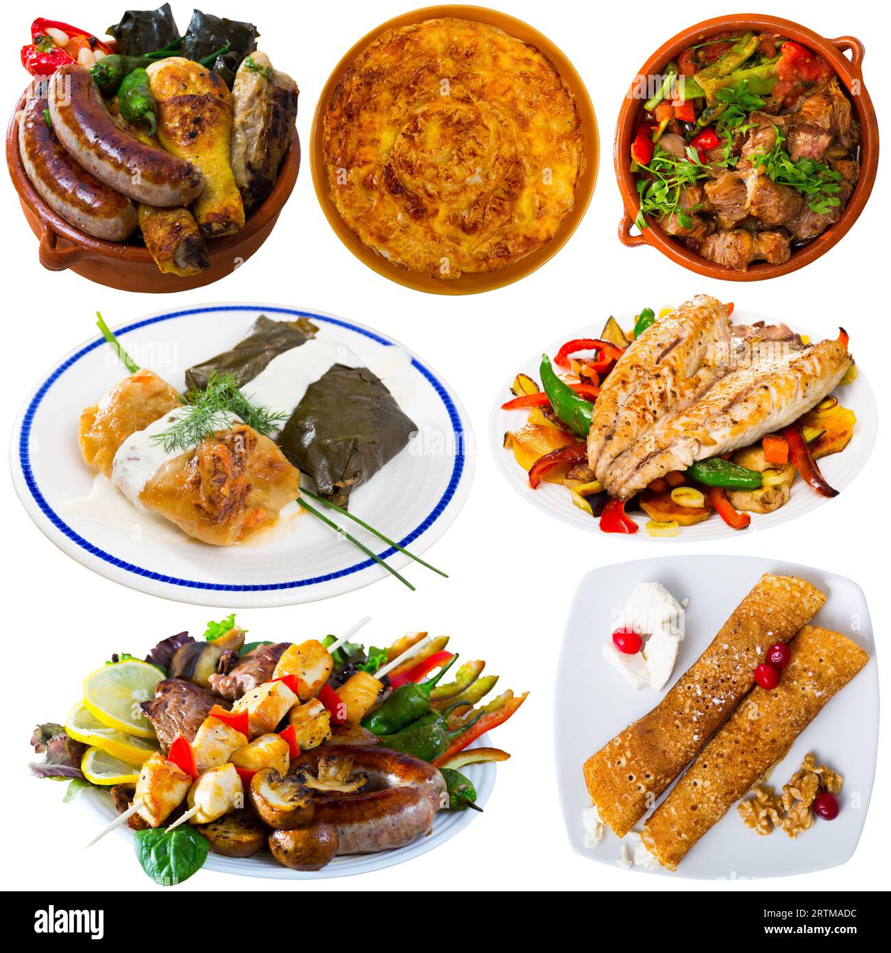 Dishes of traditional Bulgarian cuisine with meat, vegetables, tasty ingredients Stock Photo