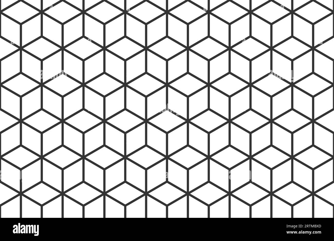 Isometric cube grid seamless pattern. Line isometric grid with editable strokes. Cubic hexagon texture. Rhombus mesh background. Geometric squared Stock Vector