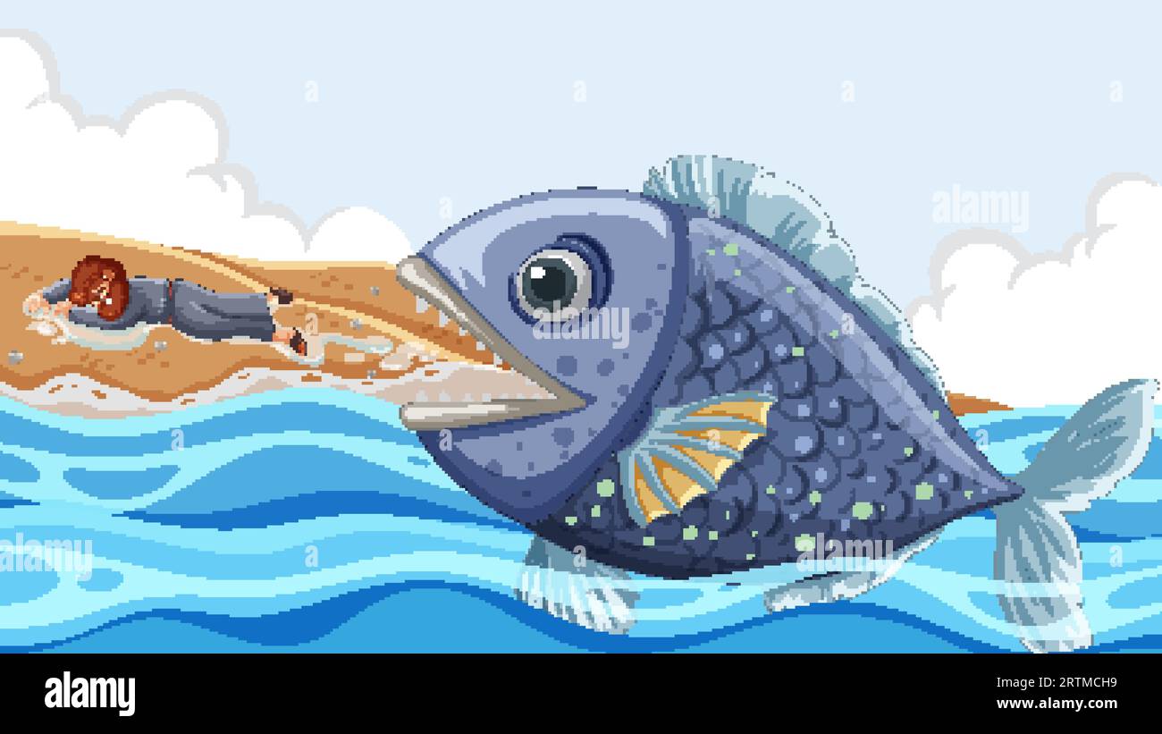 Jonah's biblical story of being swallowed by a fish Stock Vector Image ...