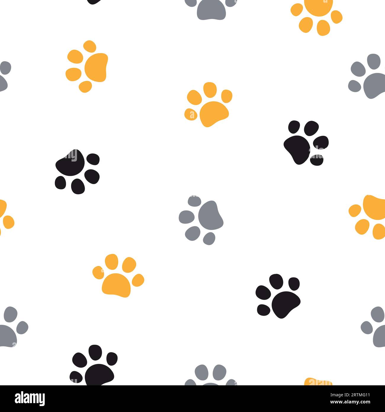Pet paw print seamless pattern. Vector illustration with cat or dog paw on white background. Stock Vector