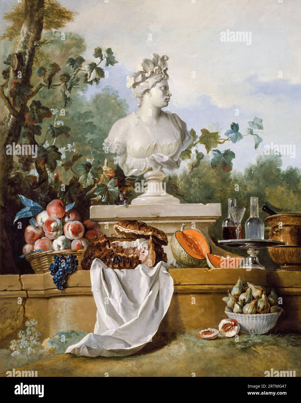 Jean Baptiste Oudry, Still life with the bust of America, painting in oil on canvas, 1722 Stock Photo