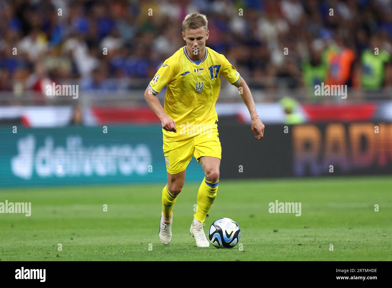 Oleksandr Zinchenko of Ukraine controls the ball during the UEFA EURO