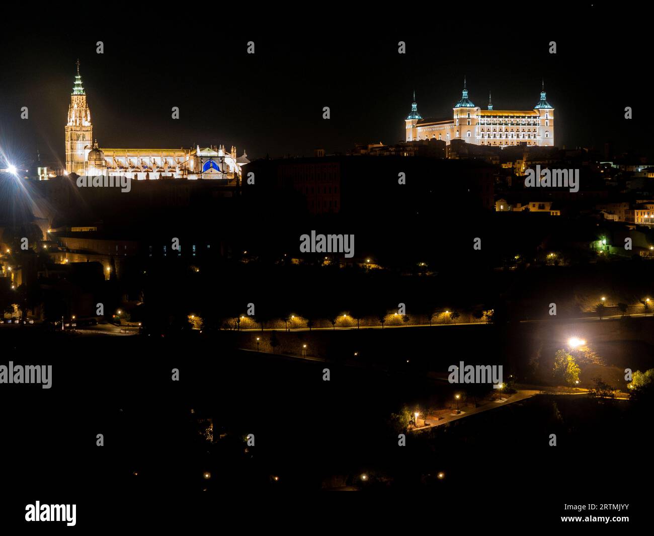Night view of the city of Toledo, Autonomous Community of Castilla la Mancha, UNESCO World Heritage Site Stock Photo