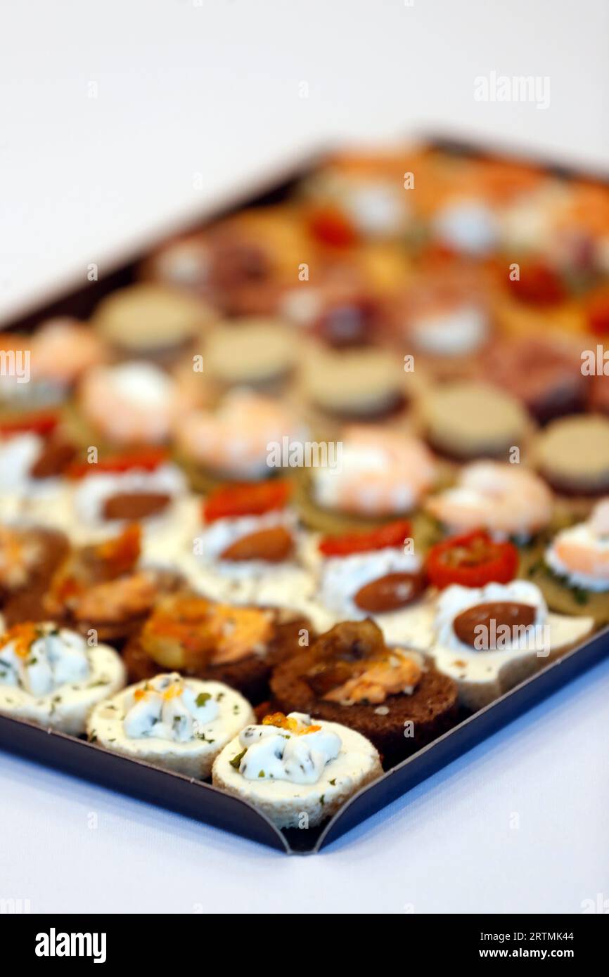 Starters and snacks setting served for buffet reception. SaintGervais