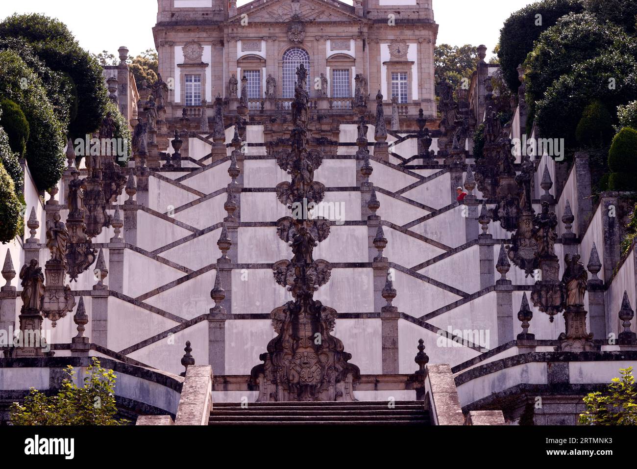 Outdoor staircase of sanctuary Bom Jesus do Monte. Braga. Portugal. Stock Photo