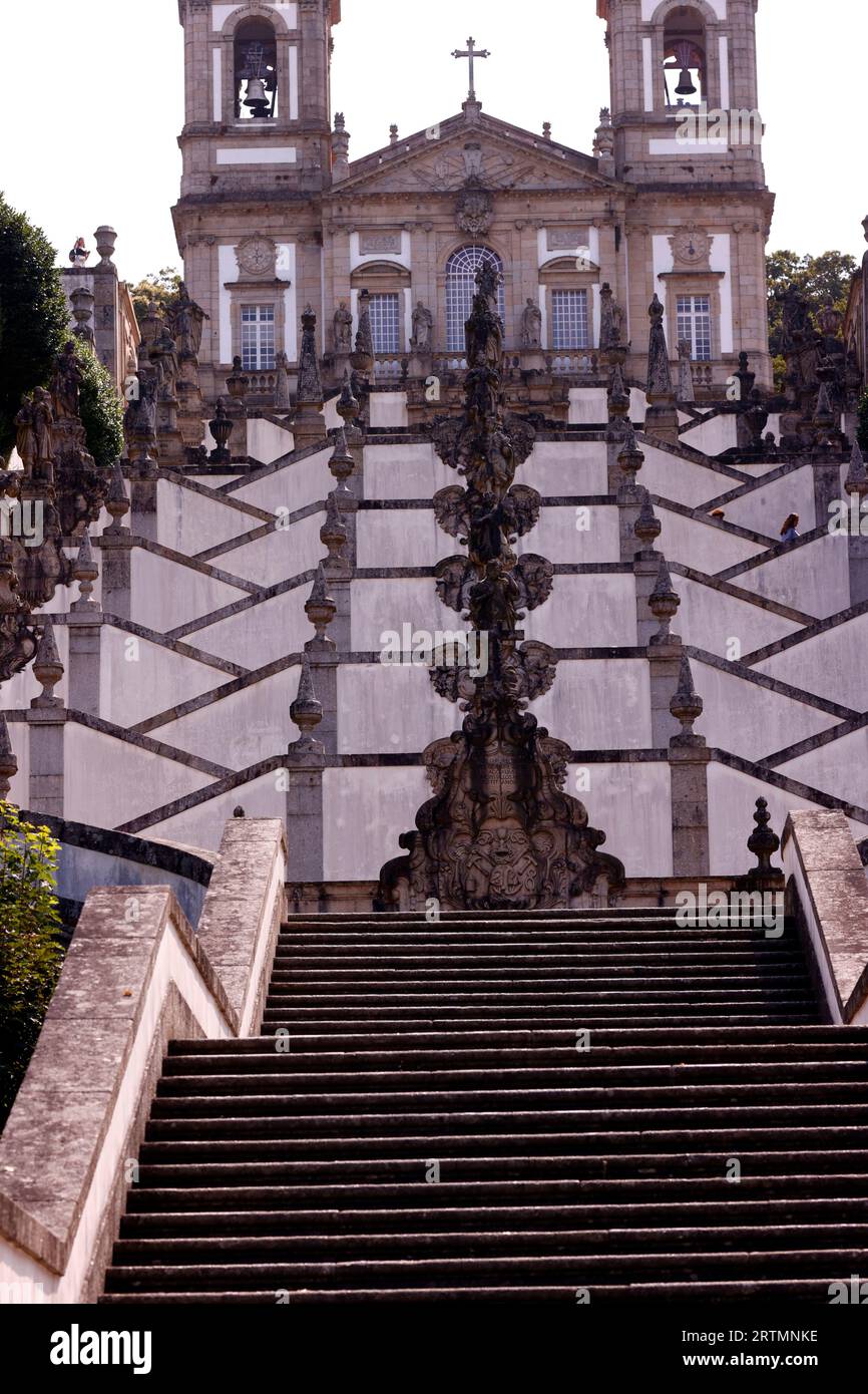 Outdoor staircase of sanctuary Bom Jesus do Monte. Braga. Portugal. Stock Photo