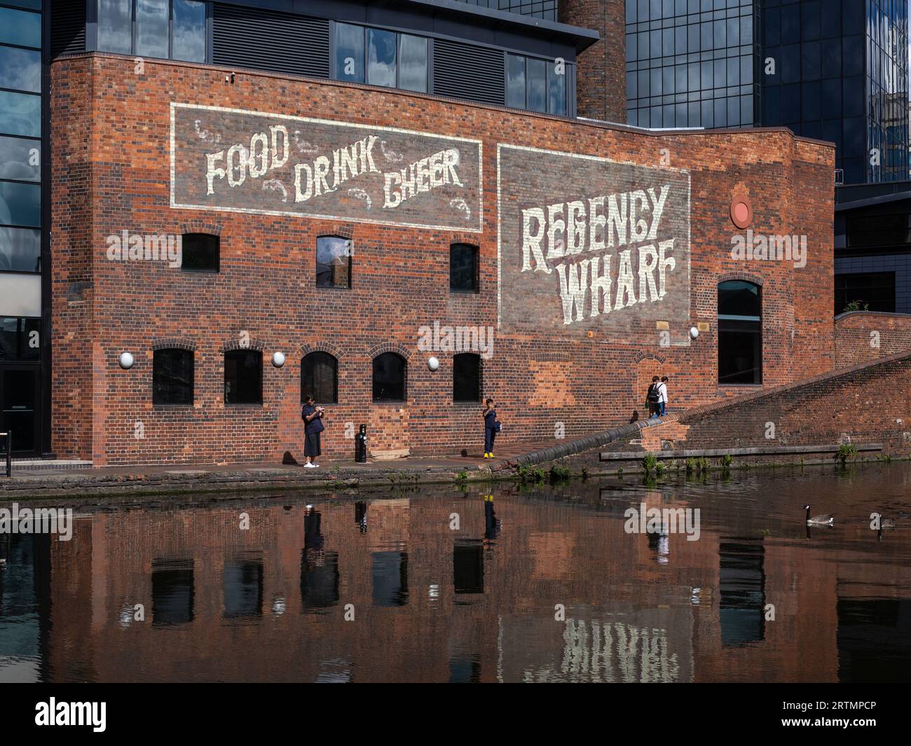 Frontage of the old Regency Wharf on the canal at Gas Street Basin, Birmingham, UK Stock Photo