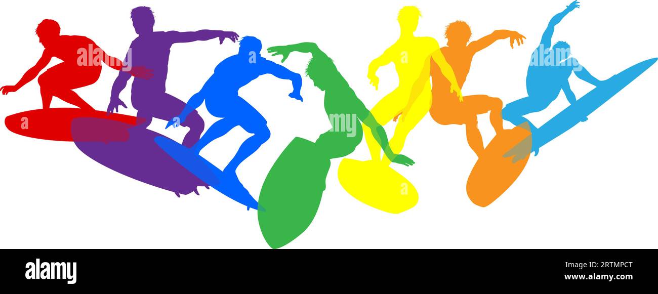Surfers Surfing on Surf Boards Silhouettes Concept Stock Vector Image ...