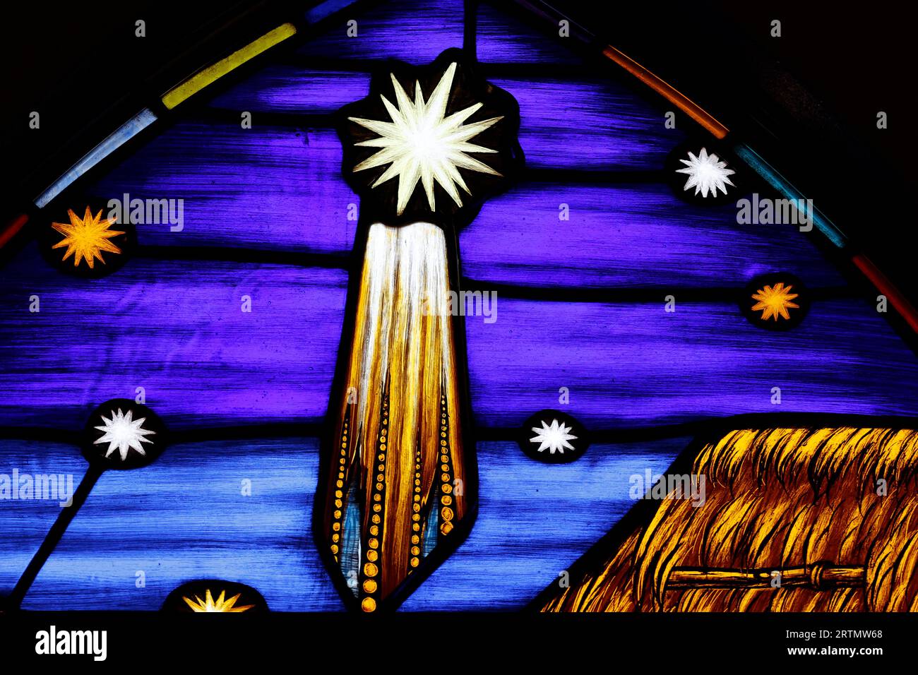 Song Vinh catholic church. Stained glass window. Evening Star. Nativity