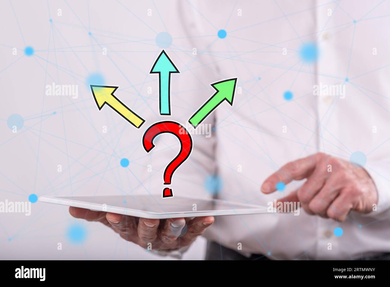 Choice concept above a tablet held by a man in background Stock Photo