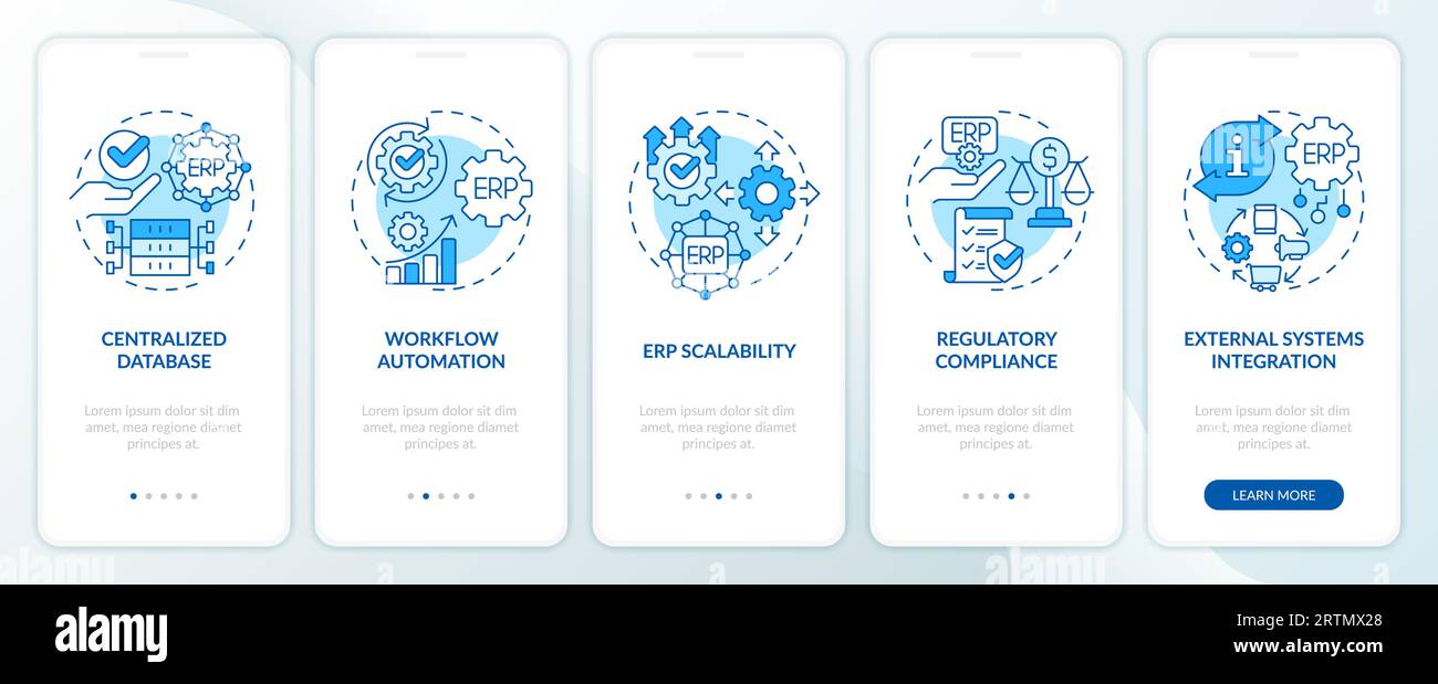 Walkthrough ERP with line icons concept Stock Vector