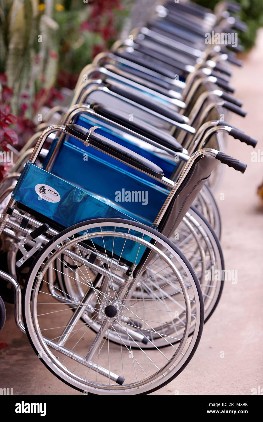 Wheelchairs in the hospital or medical clinic. Healthcare and medical service concept. Stock Photo