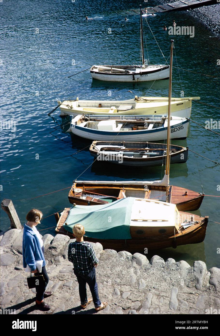 Boats in harbour, Clovelly, North Devon, England UK September 1968 Stock Photo
