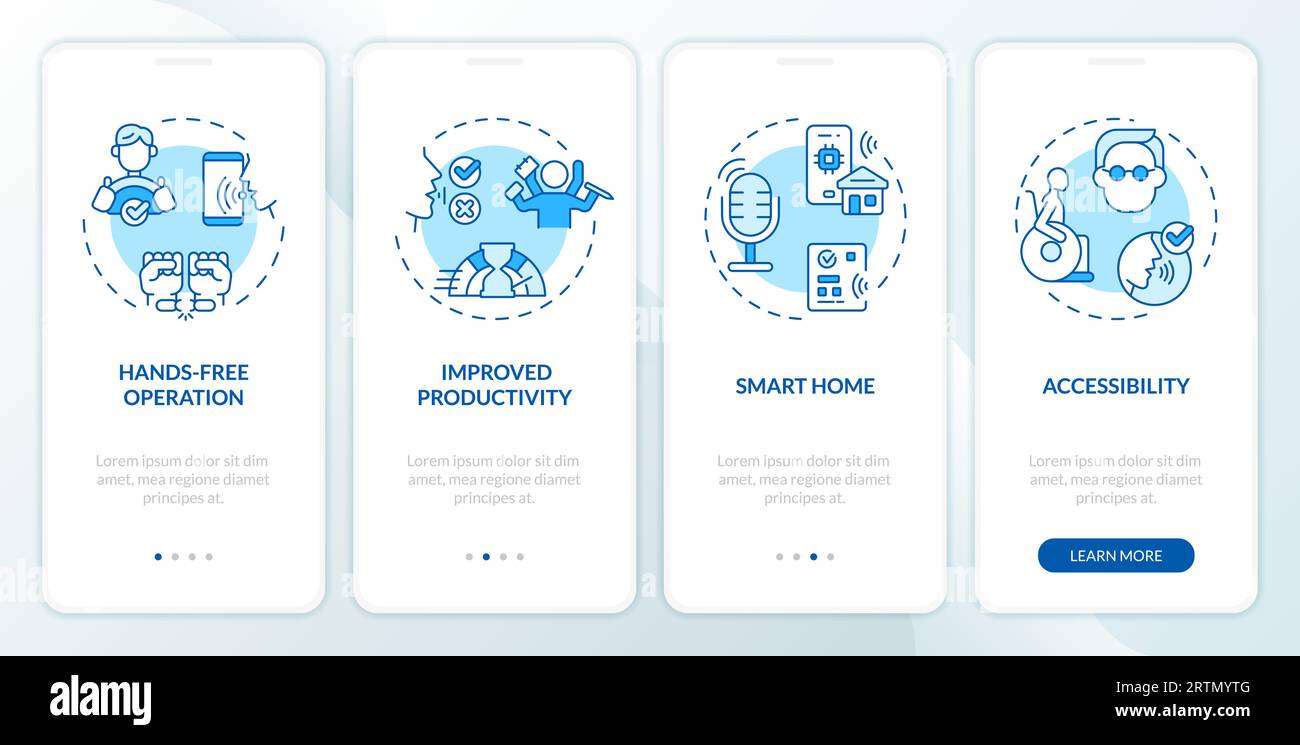 Walkthrough voice assistant with linear icons concept Stock Vector