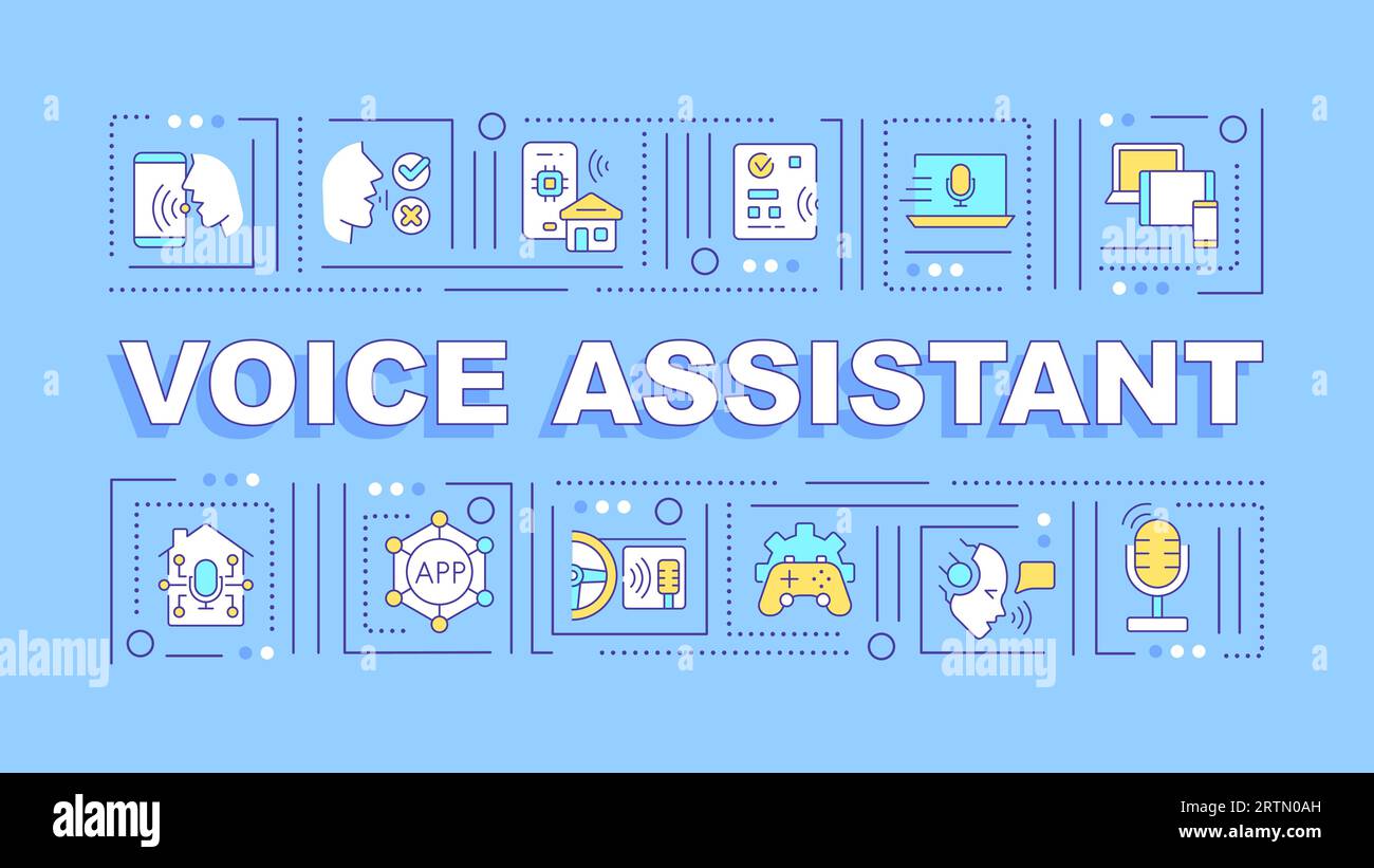 2D voice assistant text with multicolor thin line icons Stock Vector