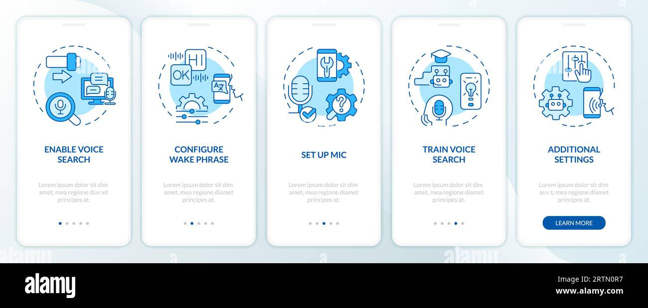 Walkthrough voice assistant with blue icons concept Stock Vector