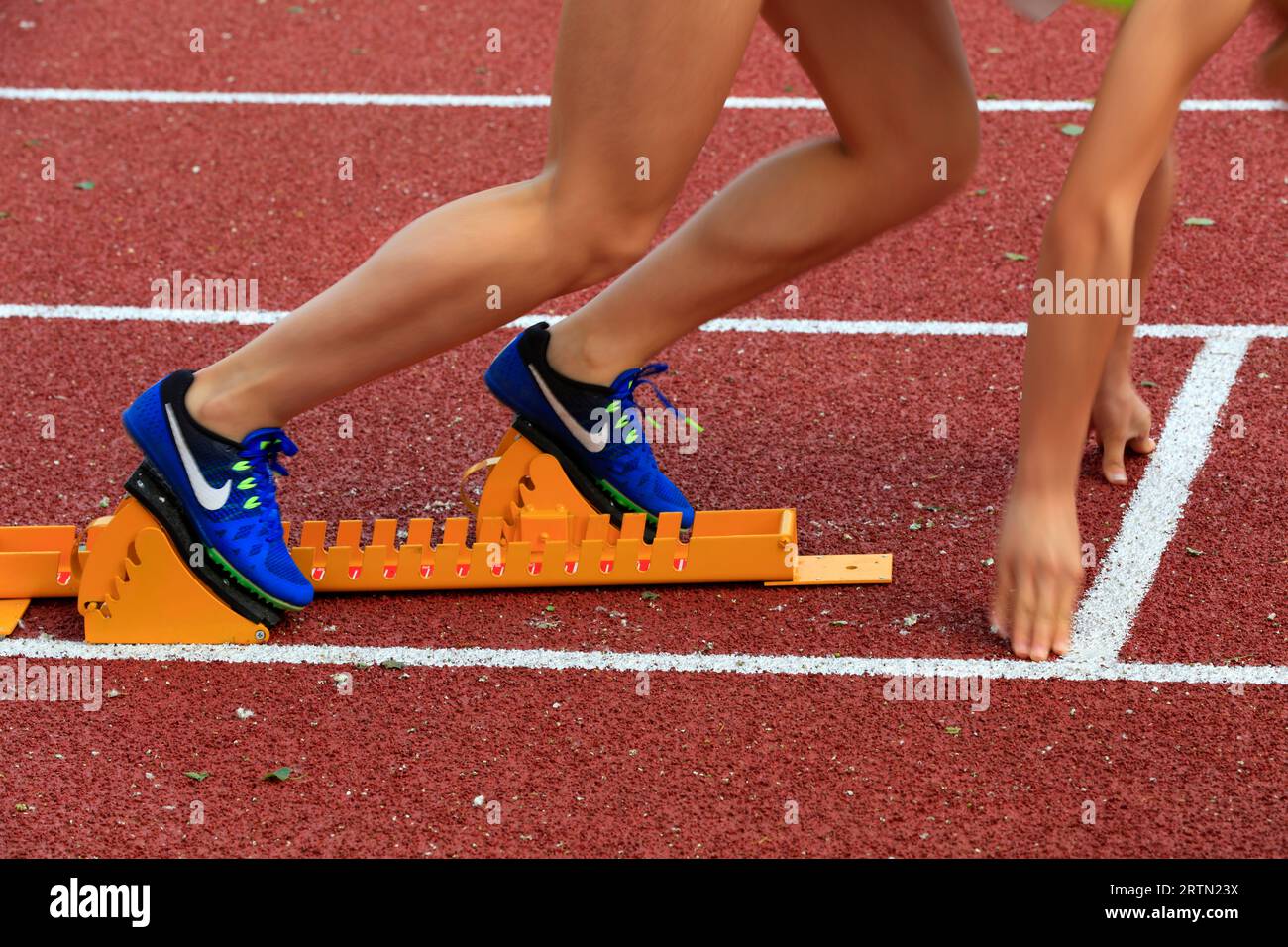 Motion sport athletics running track starting block competition ...