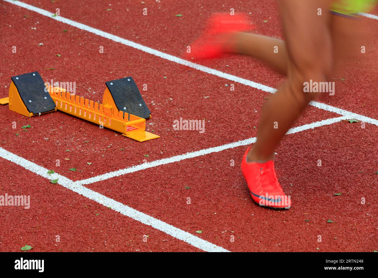 starting blocks on the runway Stock Photo Alamy