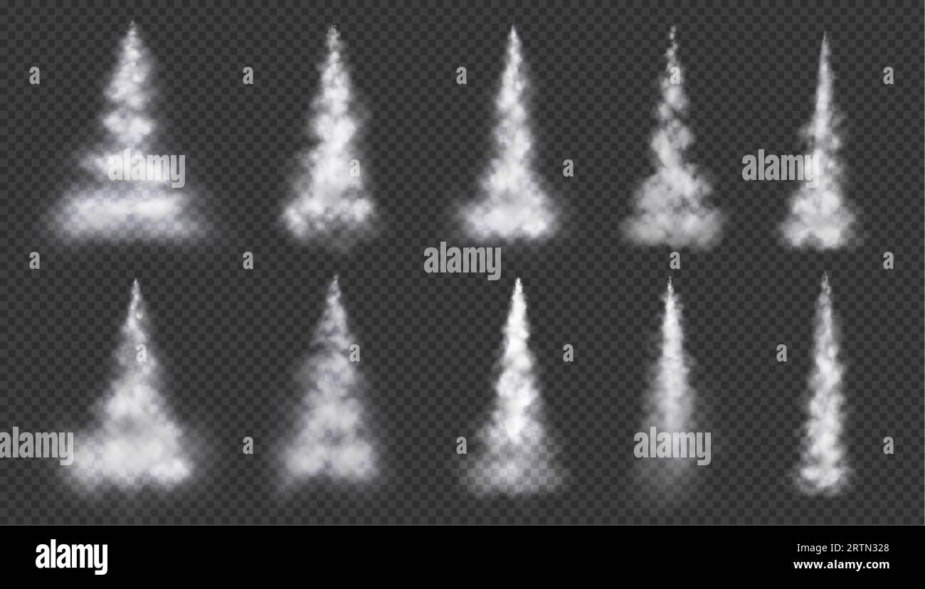 Realistic smoke trails set isolated on transparent background. Vector ...