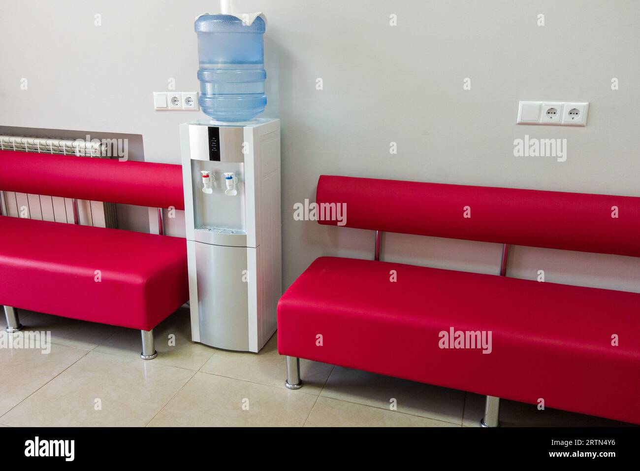 Hospital Reception Area with Refreshing Water Cooler.