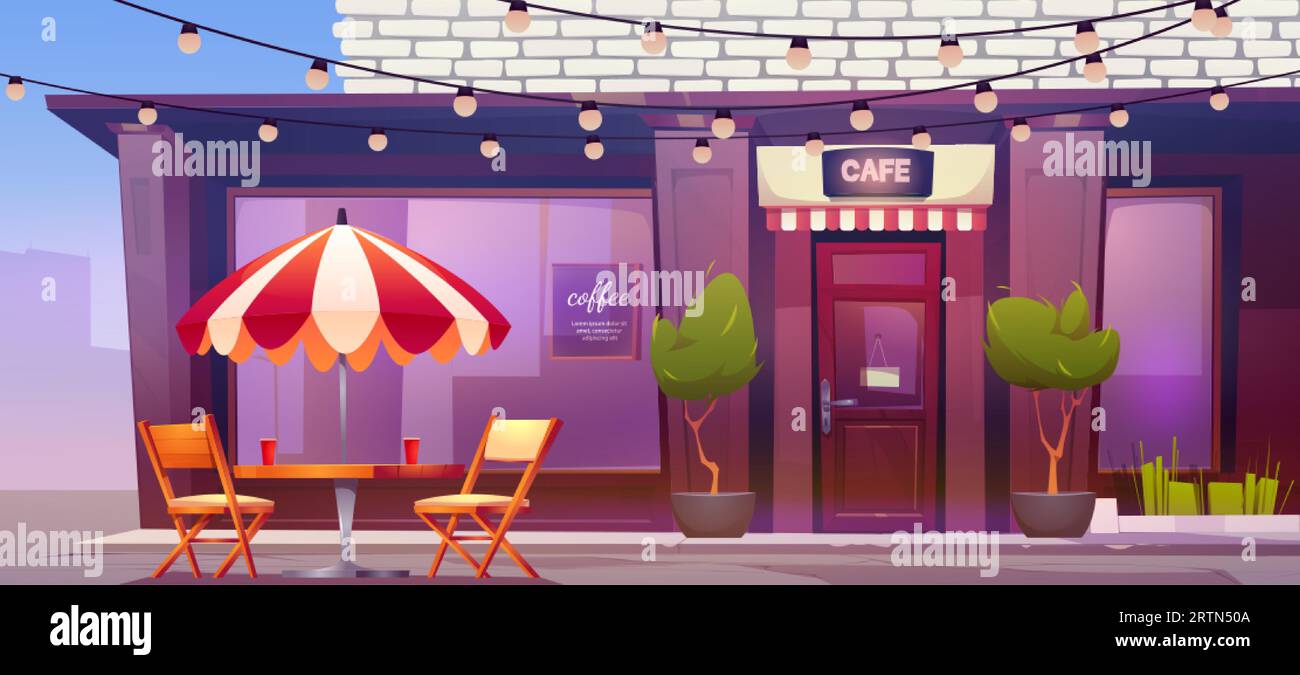 Urban cafe on city street corner. Vector cartoon illustration of coffee ...