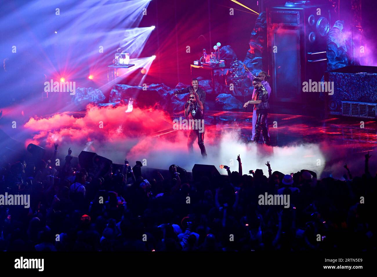 A Boogie Wit da Hoodie, Swae Lee, NAV and Metro Boomin perform on stage at the MTV Video Music Awards 2023 held at the Prudential Center in Newark, New Jersey. Picture date: Tuesday September 12, 2023. Stock Photo