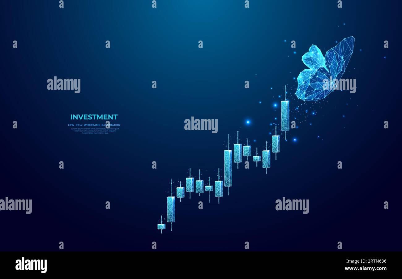 Butterfly flutters over a digital growing graph. Boosting sell. Stock Vector
