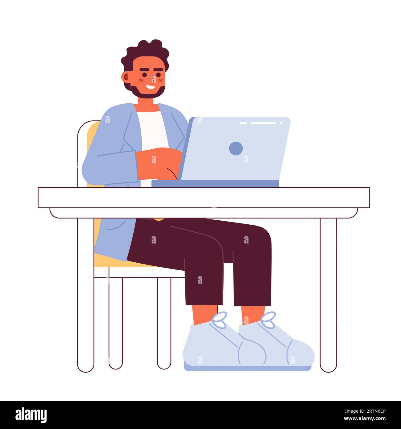 Beard indian adult man working on laptop office 2D cartoon character Stock Vector