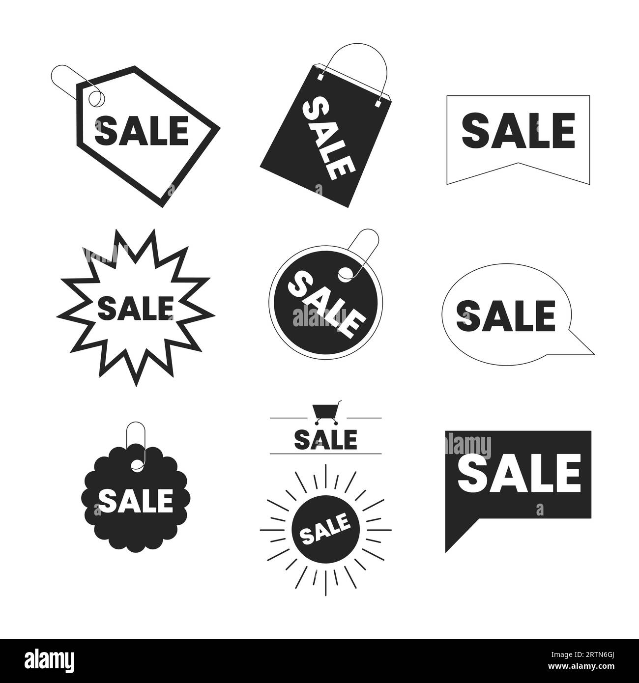 Special promotions black and white 2D line cartoon price tags bundle