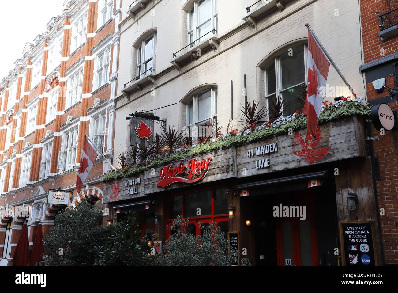 Exterior of Maple Leaf sports bar and grill Maiden Lane Covent Garden