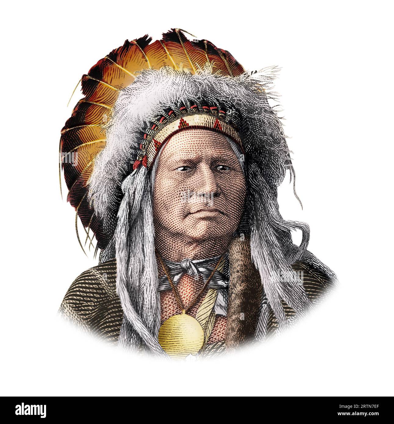 Portrait of Running Antelope, Indian Chief, Isolated on White