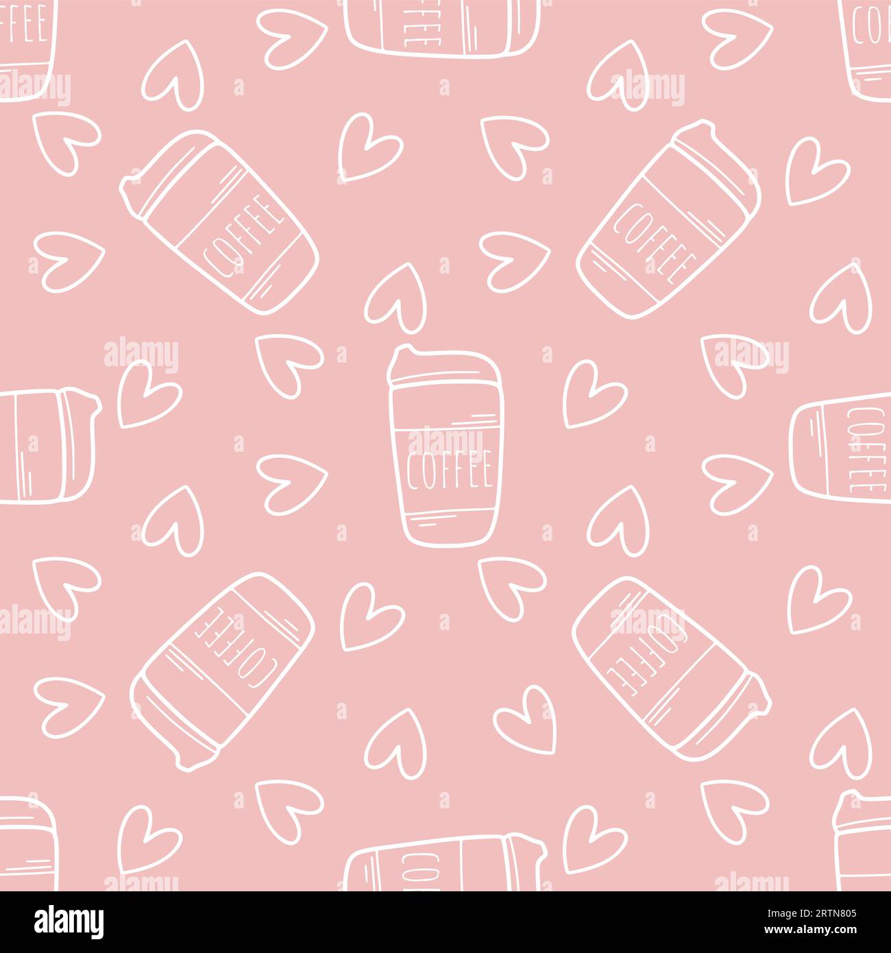 Takeaway Coffee And Hearts Seamless Pattern Background Cute Cup Of