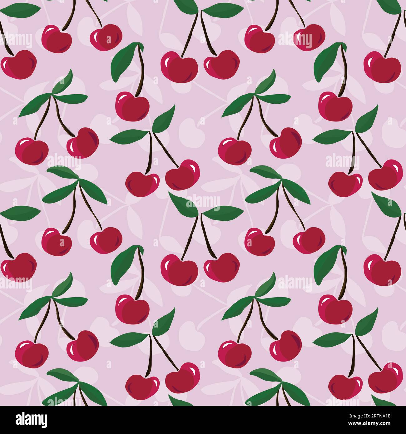 Cherry summer fruit seamless pattern for textile design. Vector hand drawn illustrations background Stock Vector