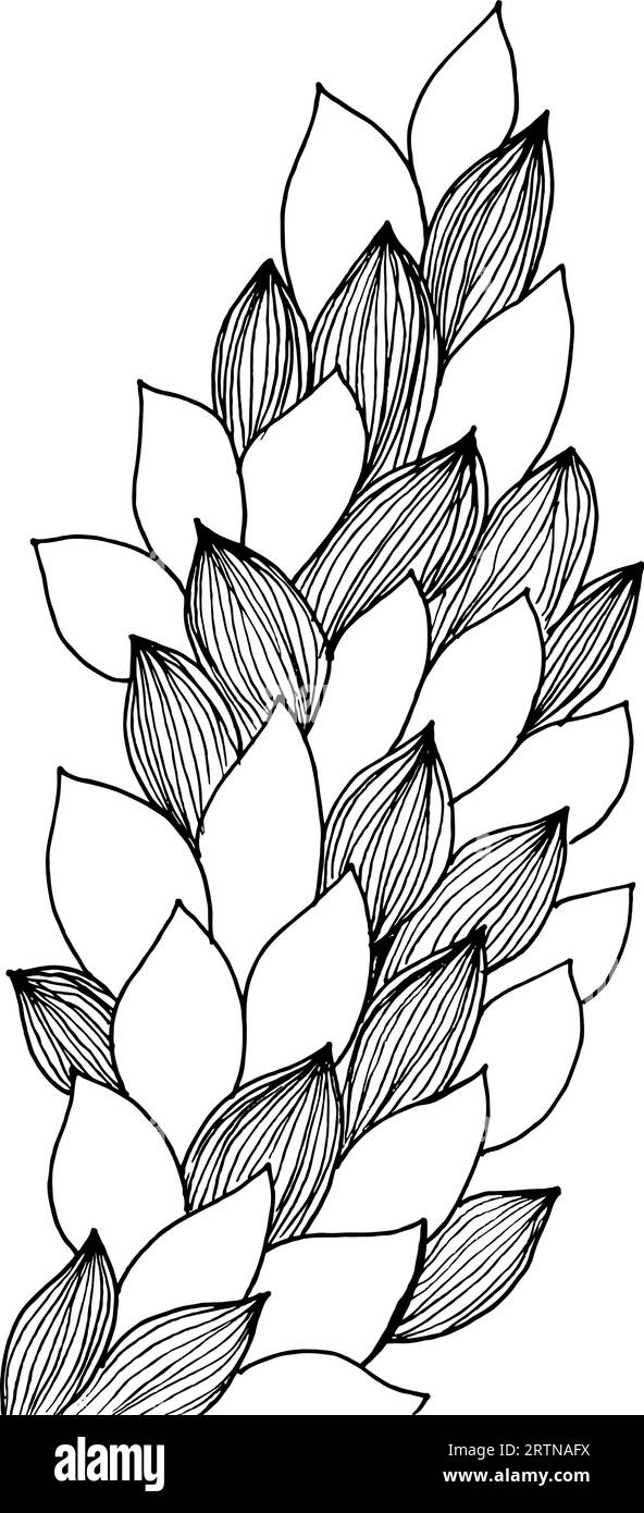 Abstract outlined leaves and branches pattern. Hand drawn black brush ...