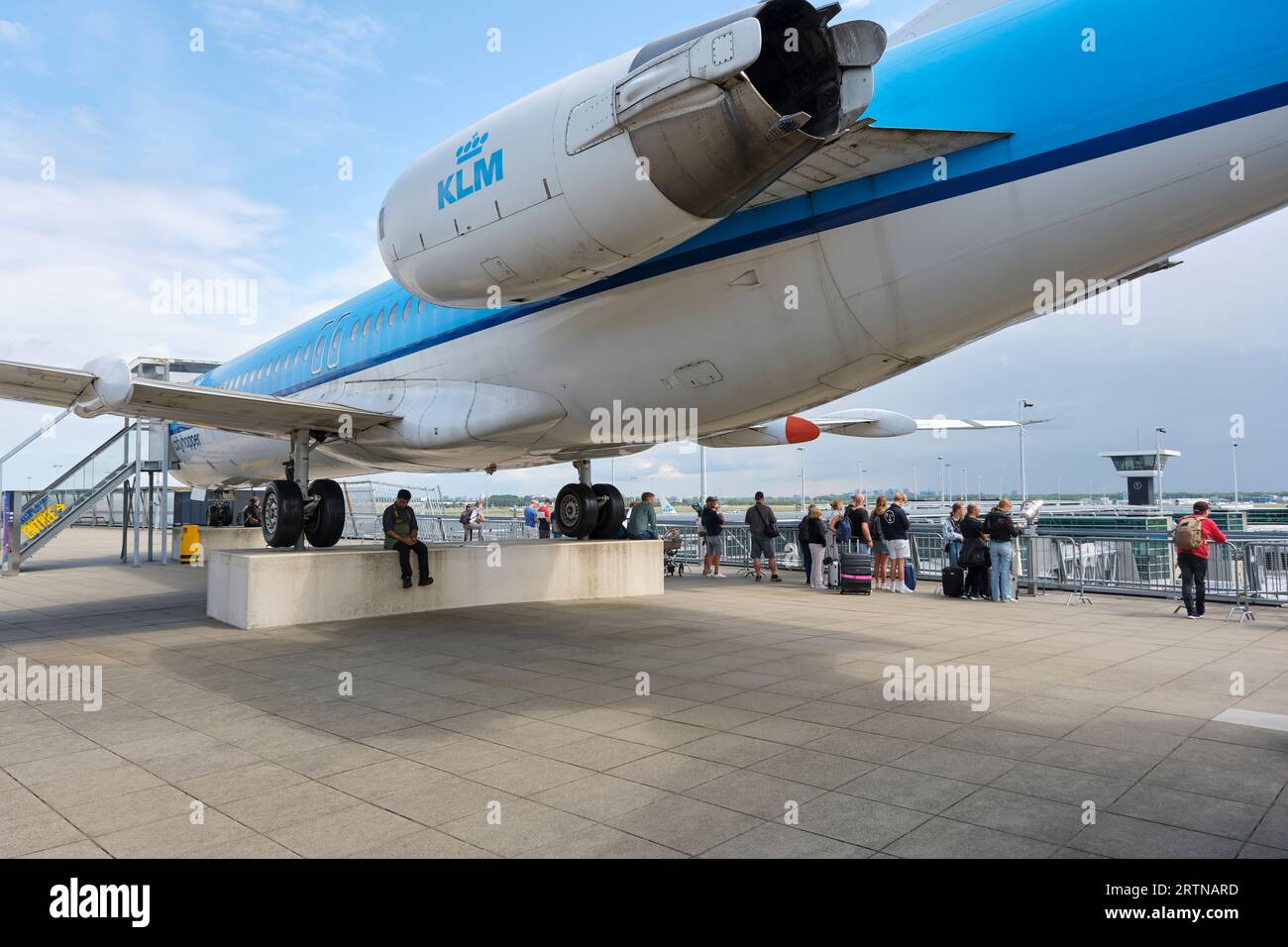 The Panorama Terrace at Schiphol Airport with the KLM Cityhopper Fokker 100 Stock Photo