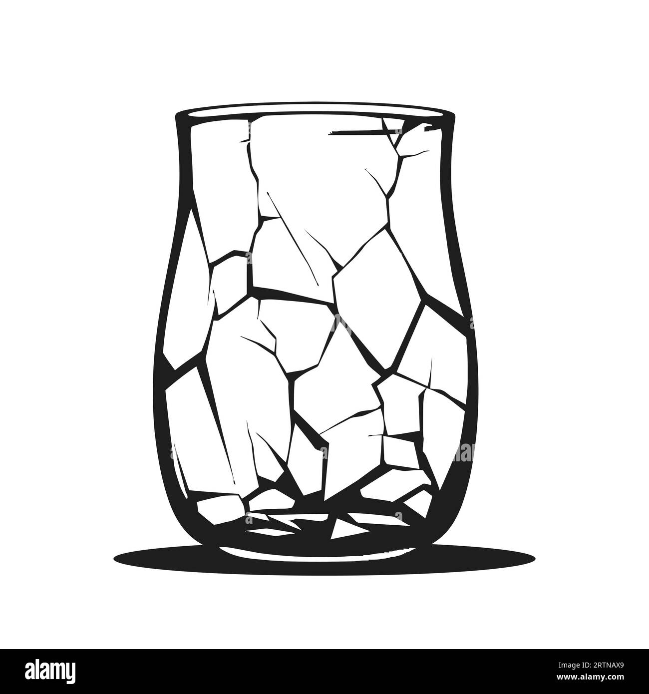 Broken glass cup for drinks. Cracked cup icon on white background