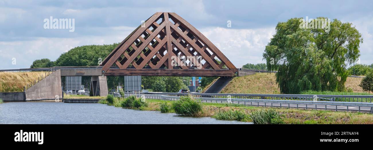 Krúsrak is the first bridge of the two wooden bridges near Sneek in Friesland The Netherlands and was taken into use in November 2008 Stock Photo