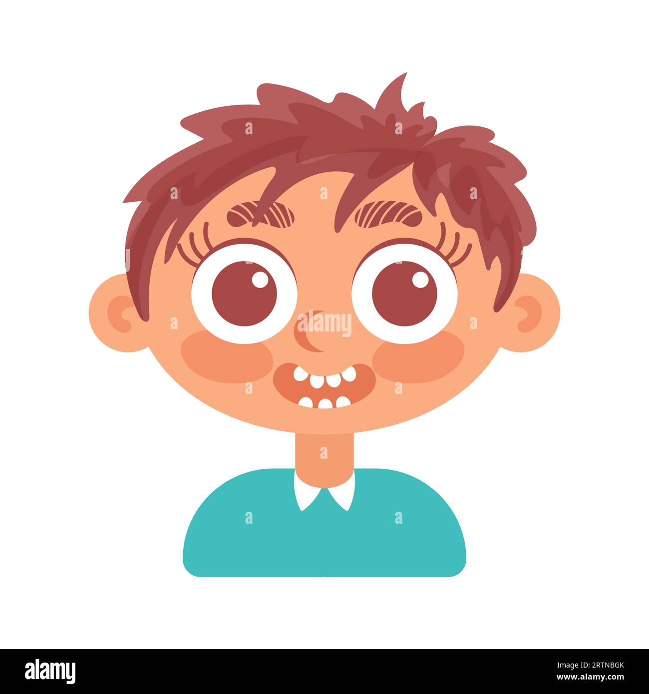 Funny shaggy boy in blue shirt Laughs. In cartoon style. Human