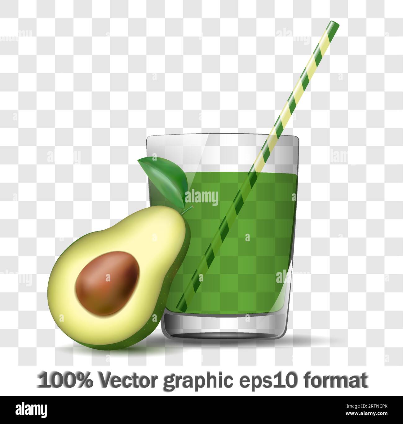 Healthy and tasty avocado smoothie in a glass transparent glass with a straw.  The glass is transparent with any background. Summer green fruit drink  Stock Vector Image & Art - Alamy