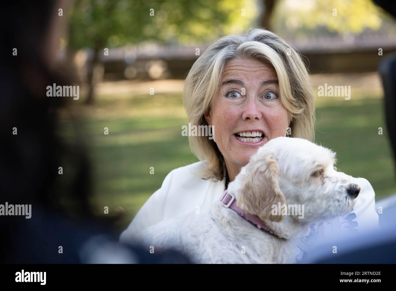 London, UK. 14th Sep, 2023. Westminster Dog of the Year 2023 show open to MP's and their dogs, with agility competitions and judging. It is run by The Kennel Club and Dogs Trust; Westminster London UK Anna Firth MP with Lottie Credit: Ian Davidson/Alamy Live News Stock Photo