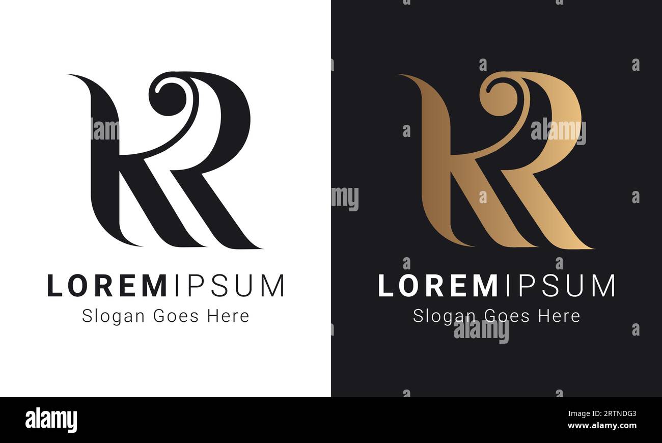 Luxury Initial KR or RK Monogram Text Letter Logo Design Stock Vector