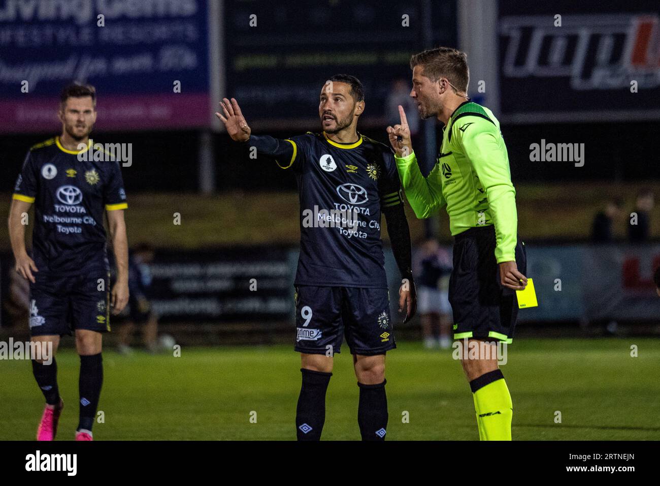 Sunshine North, Australia. 14 September, 2023. Adrian Zahra argues with