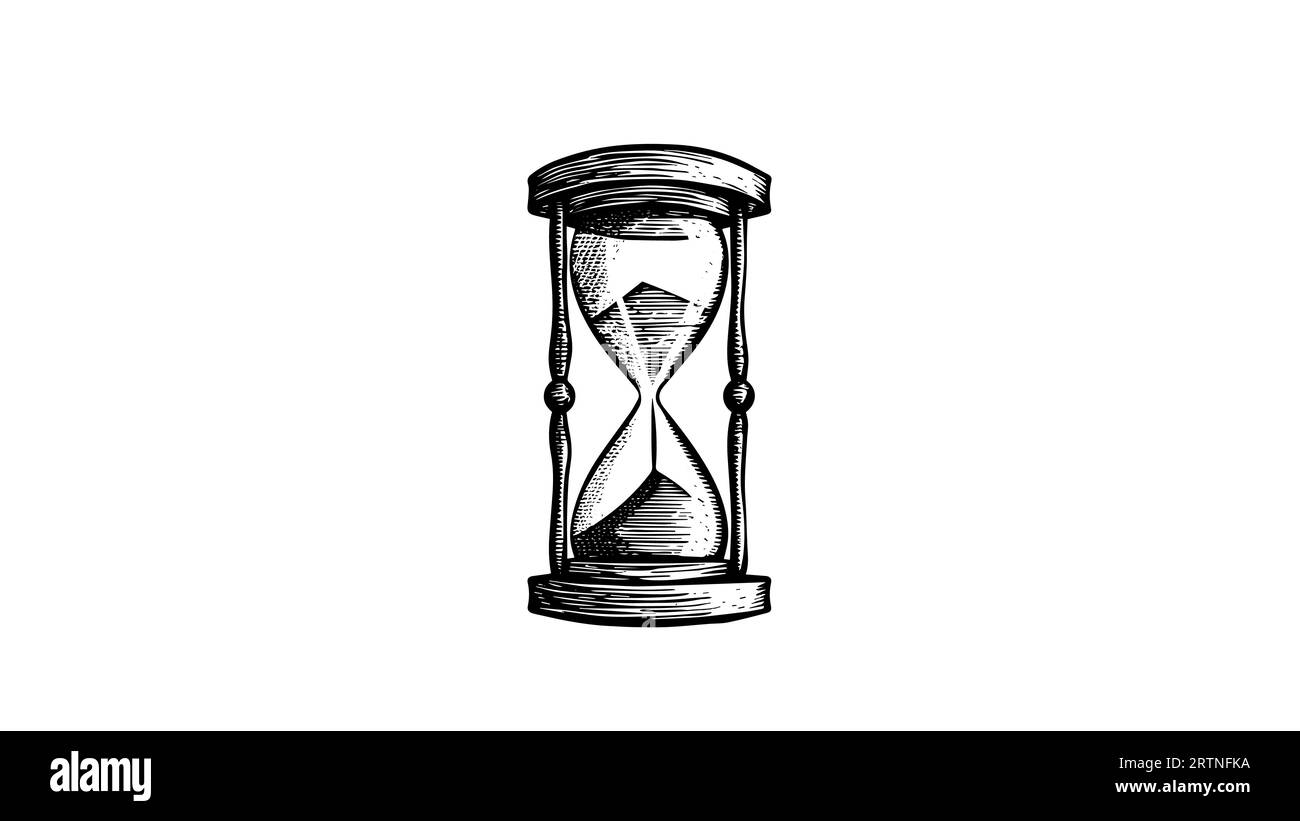 Sand watch glass engraving vector illustration. Hourglass hand drawing ...