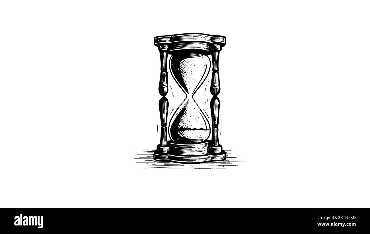 Sand watch glass engraving vector illustration. Hourglass hand drawing ...