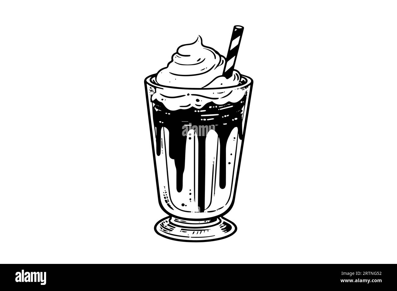 Chocolate milk shake sketch engraving vector illustration. Black and