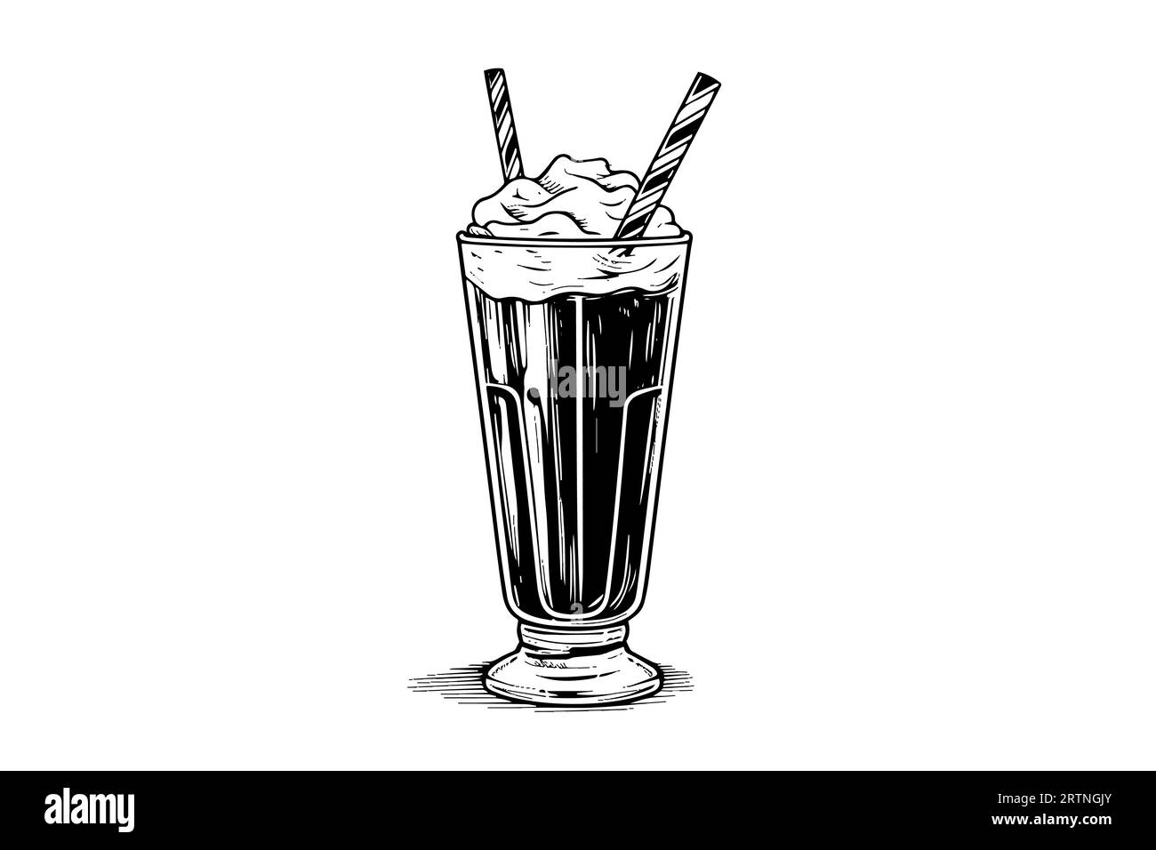 Chocolate milk shake sketch engraving vector illustration. Black and