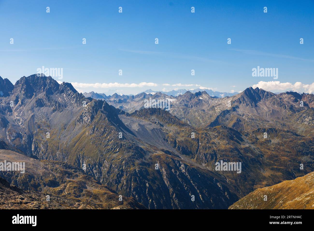view from Cima di Garina over Val d'Uffiern, Swiss Alps Stock Photo