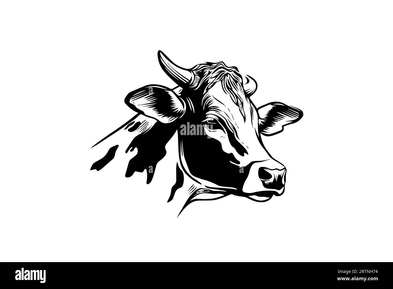 Cow head with horns logotype engraving style isolated vector