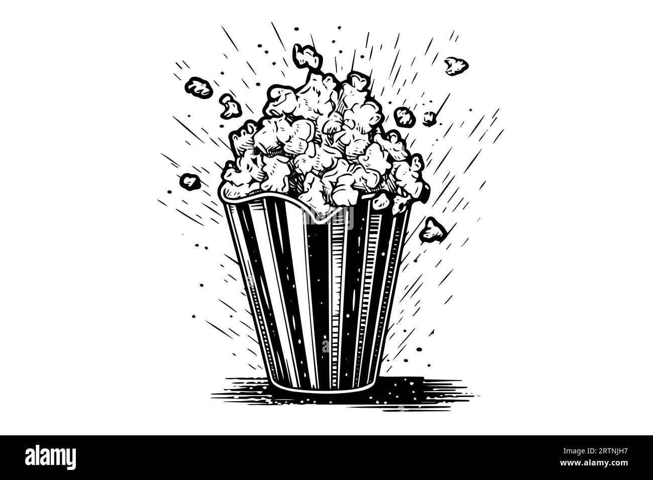 Popcorn explosion engraving ink vector illustration , line art. Stock Vector